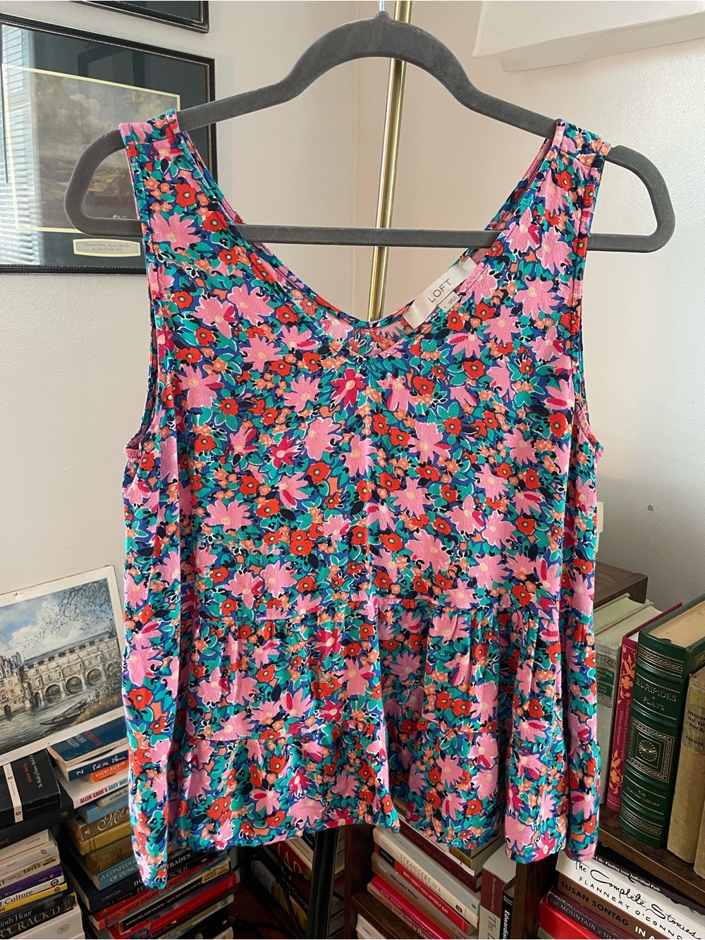 LOFT Pink Teal & Coral Floral Sleeveless Top